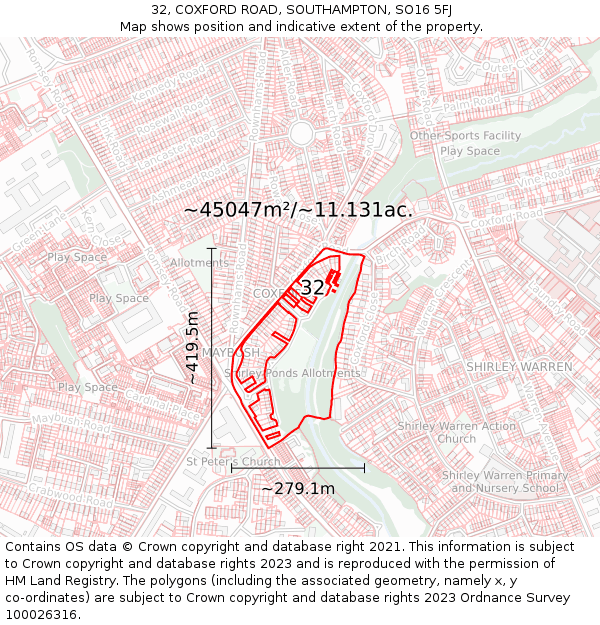 32, COXFORD ROAD, SOUTHAMPTON, SO16 5FJ: Plot and title map