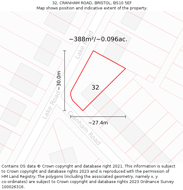 32, CRANHAM ROAD, BRISTOL, BS10 5EF: Plot and title map