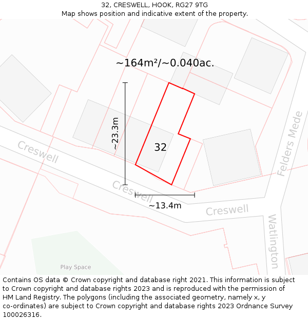 32, CRESWELL, HOOK, RG27 9TG: Plot and title map