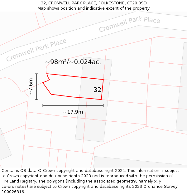 32, CROMWELL PARK PLACE, FOLKESTONE, CT20 3SD: Plot and title map