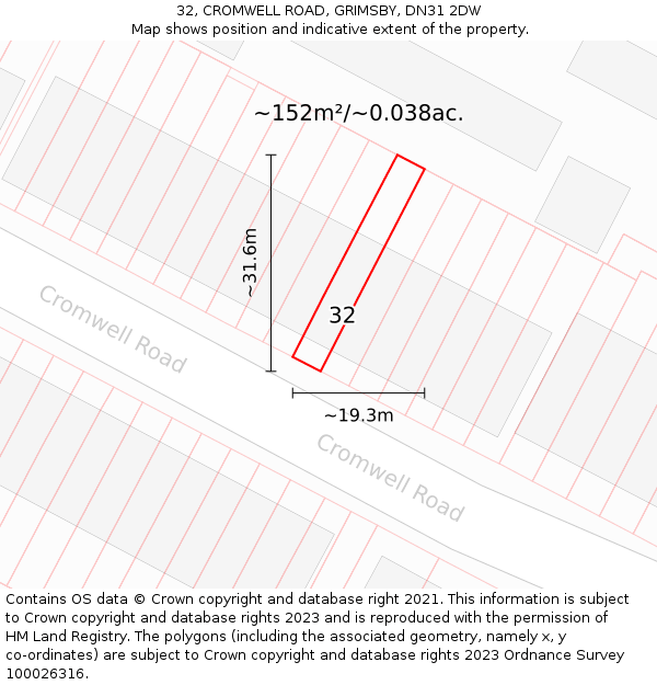 32, CROMWELL ROAD, GRIMSBY, DN31 2DW: Plot and title map