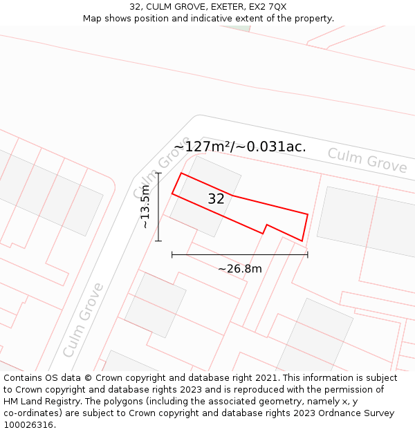 32, CULM GROVE, EXETER, EX2 7QX: Plot and title map