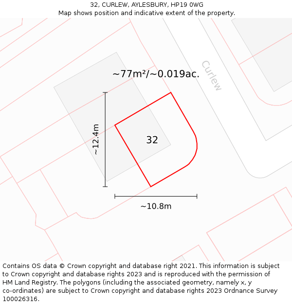 32, CURLEW, AYLESBURY, HP19 0WG: Plot and title map