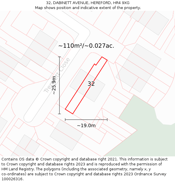 32, DABINETT AVENUE, HEREFORD, HR4 9XG: Plot and title map