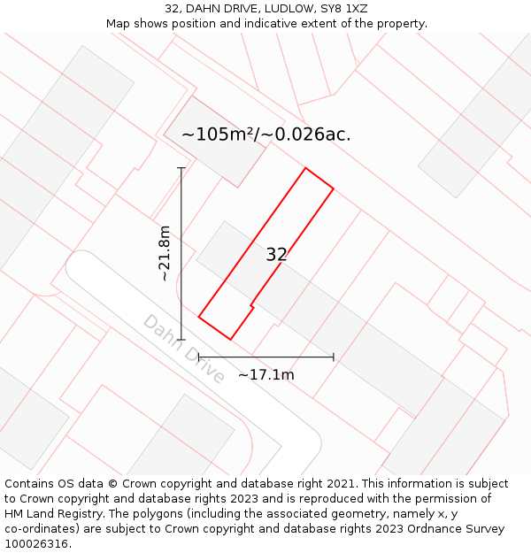 32, DAHN DRIVE, LUDLOW, SY8 1XZ: Plot and title map