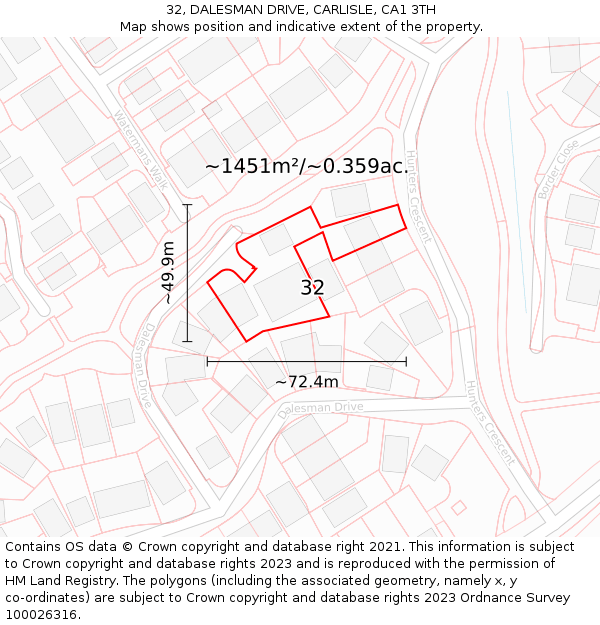 32, DALESMAN DRIVE, CARLISLE, CA1 3TH: Plot and title map