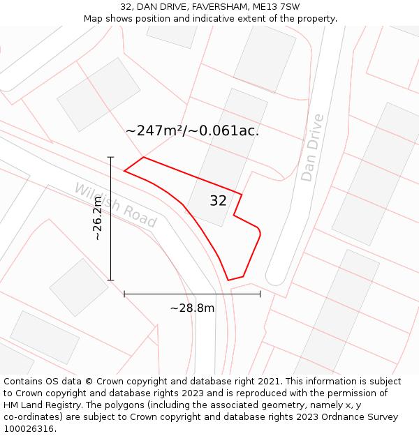 32, DAN DRIVE, FAVERSHAM, ME13 7SW: Plot and title map