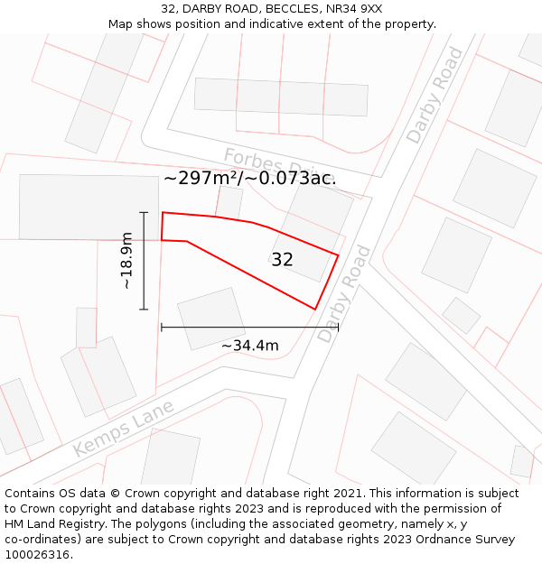 32, DARBY ROAD, BECCLES, NR34 9XX: Plot and title map