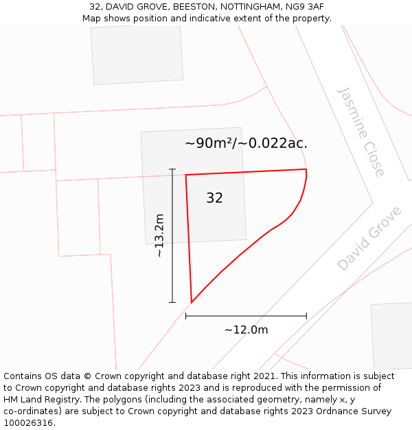 32, DAVID GROVE, BEESTON, NOTTINGHAM, NG9 3AF: Plot and title map