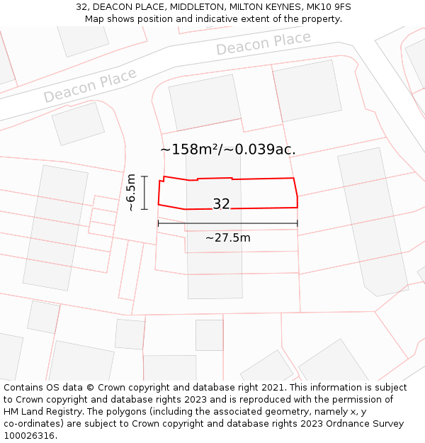 32, DEACON PLACE, MIDDLETON, MILTON KEYNES, MK10 9FS: Plot and title map