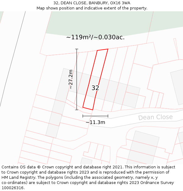 32, DEAN CLOSE, BANBURY, OX16 3WA: Plot and title map