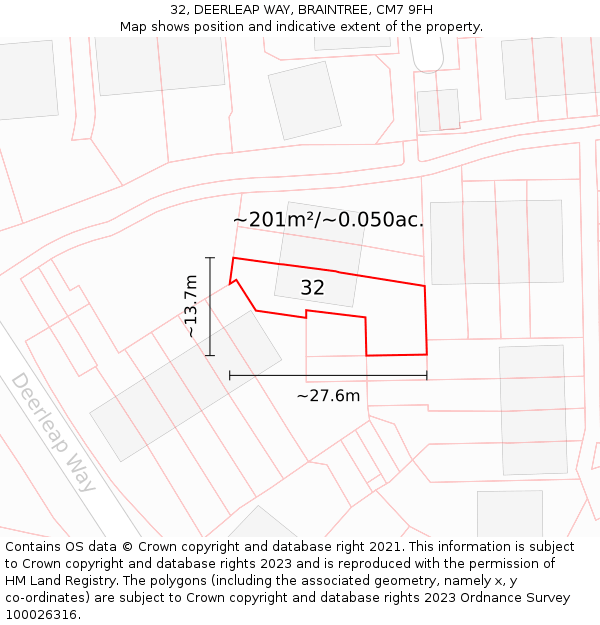 32, DEERLEAP WAY, BRAINTREE, CM7 9FH: Plot and title map