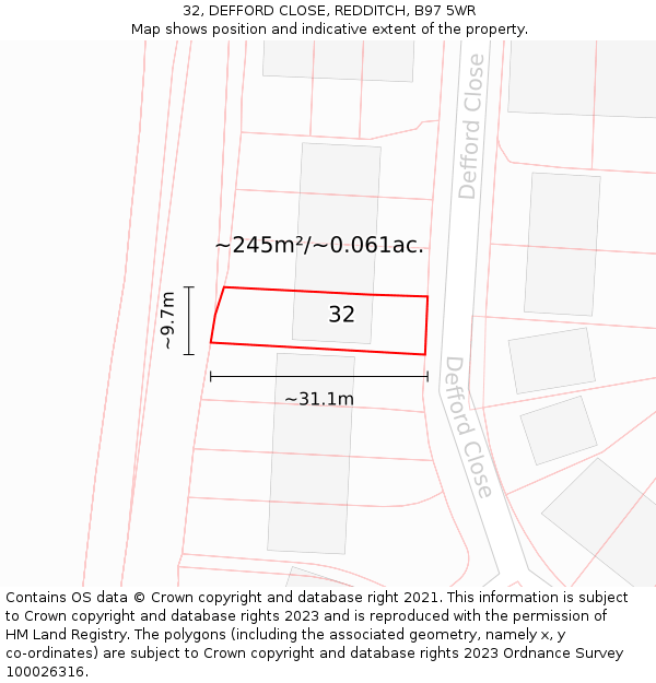 32, DEFFORD CLOSE, REDDITCH, B97 5WR: Plot and title map