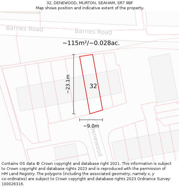 32, DENEWOOD, MURTON, SEAHAM, SR7 9BF: Plot and title map