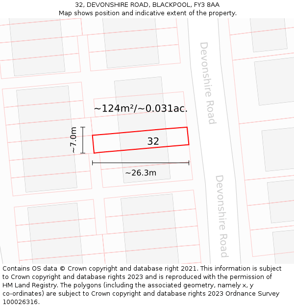 32, DEVONSHIRE ROAD, BLACKPOOL, FY3 8AA: Plot and title map