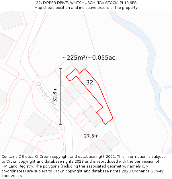 32, DIPPER DRIVE, WHITCHURCH, TAVISTOCK, PL19 9FS: Plot and title map
