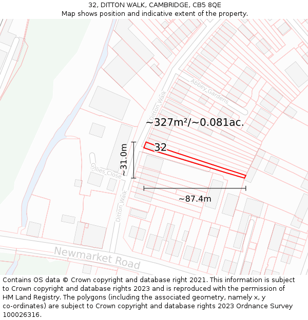 32, DITTON WALK, CAMBRIDGE, CB5 8QE: Plot and title map