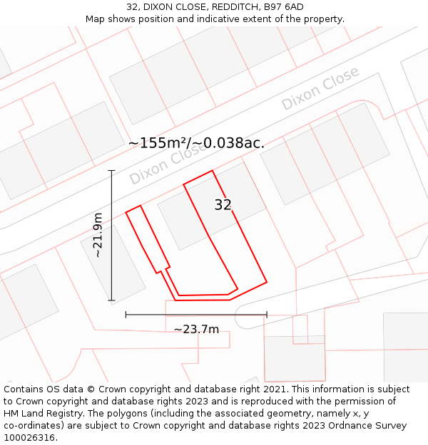 32, DIXON CLOSE, REDDITCH, B97 6AD: Plot and title map