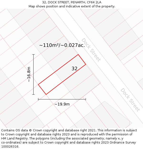 32, DOCK STREET, PENARTH, CF64 2LA: Plot and title map