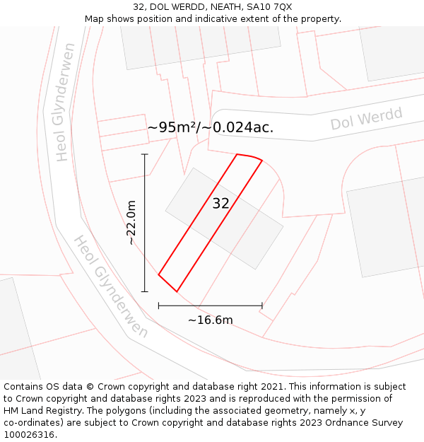 32, DOL WERDD, NEATH, SA10 7QX: Plot and title map