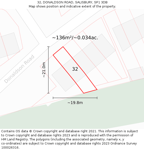 32, DONALDSON ROAD, SALISBURY, SP1 3DB: Plot and title map