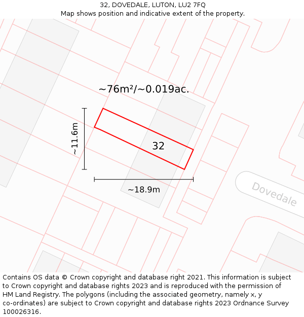 32, DOVEDALE, LUTON, LU2 7FQ: Plot and title map