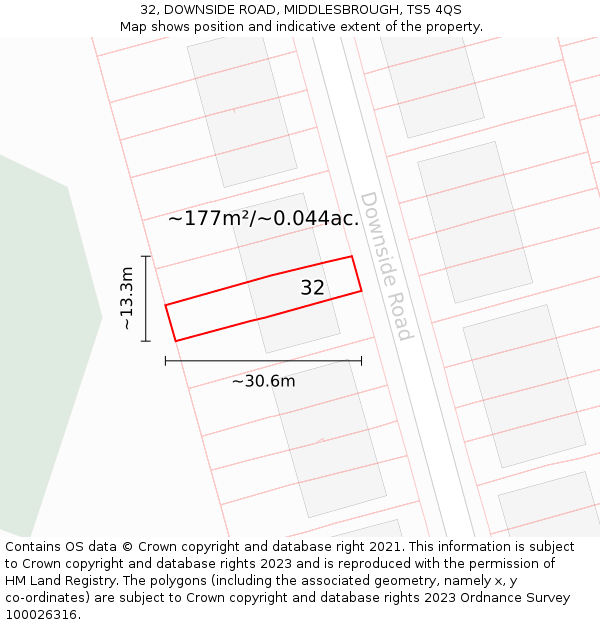 32, DOWNSIDE ROAD, MIDDLESBROUGH, TS5 4QS: Plot and title map
