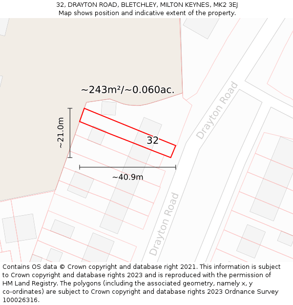 32, DRAYTON ROAD, BLETCHLEY, MILTON KEYNES, MK2 3EJ: Plot and title map