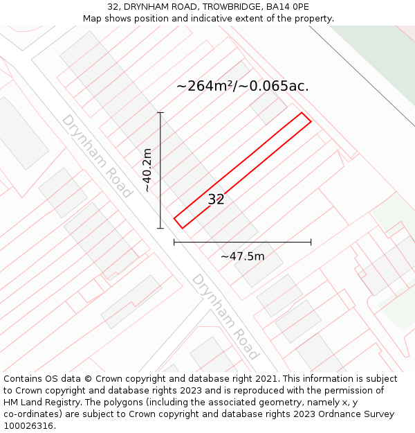 32, DRYNHAM ROAD, TROWBRIDGE, BA14 0PE: Plot and title map