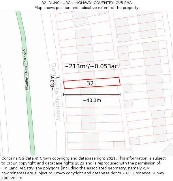 32, DUNCHURCH HIGHWAY, COVENTRY, CV5 8AA: Plot and title map