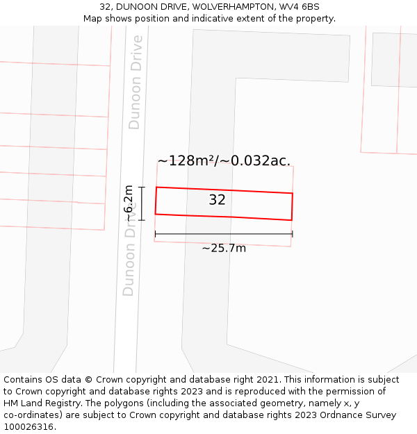 32, DUNOON DRIVE, WOLVERHAMPTON, WV4 6BS: Plot and title map