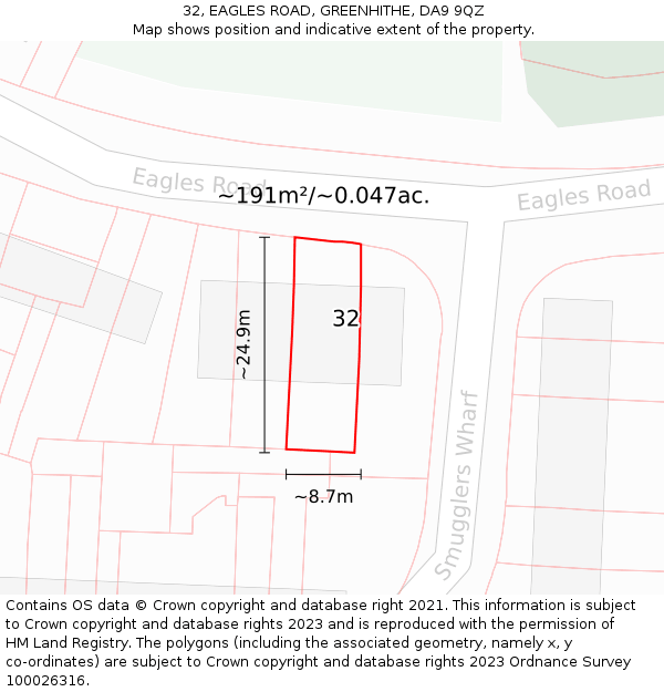 32, EAGLES ROAD, GREENHITHE, DA9 9QZ: Plot and title map