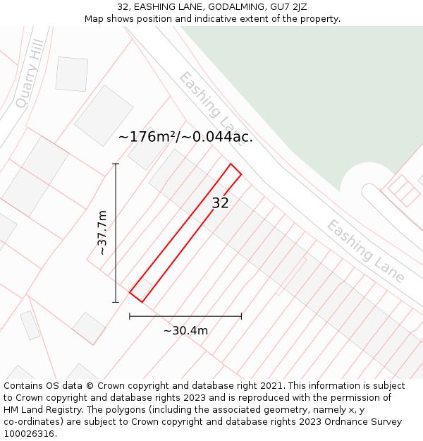 32, EASHING LANE, GODALMING, GU7 2JZ: Plot and title map