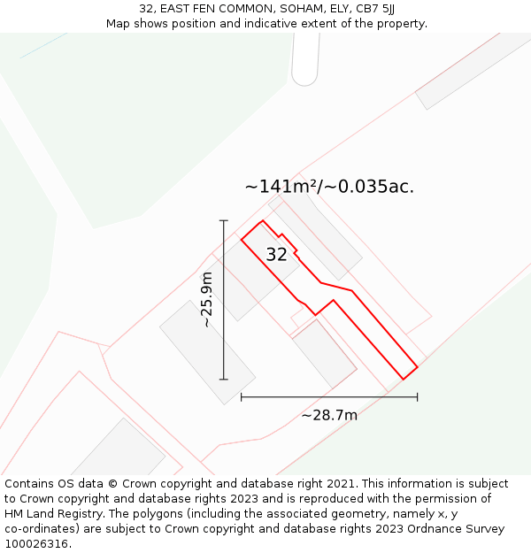 32, EAST FEN COMMON, SOHAM, ELY, CB7 5JJ: Plot and title map