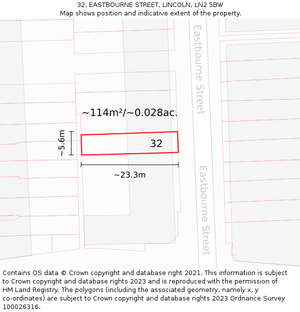 32, EASTBOURNE STREET, LINCOLN, LN2 5BW: Plot and title map