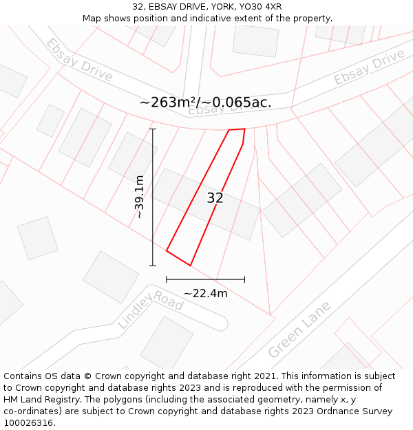 32, EBSAY DRIVE, YORK, YO30 4XR: Plot and title map