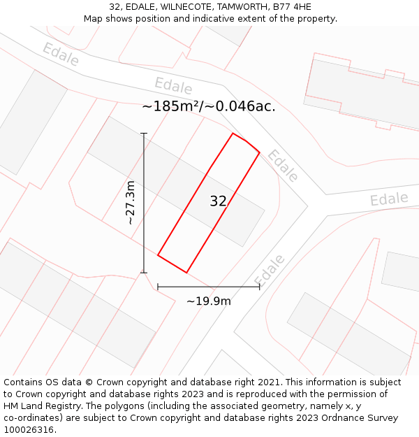 32, EDALE, WILNECOTE, TAMWORTH, B77 4HE: Plot and title map