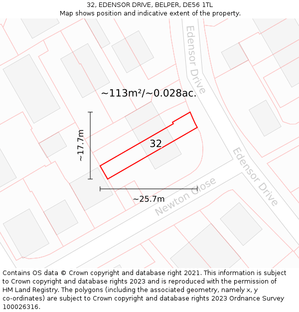 32, EDENSOR DRIVE, BELPER, DE56 1TL: Plot and title map