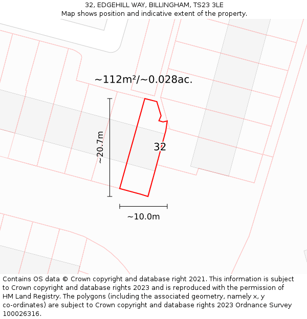32, EDGEHILL WAY, BILLINGHAM, TS23 3LE: Plot and title map