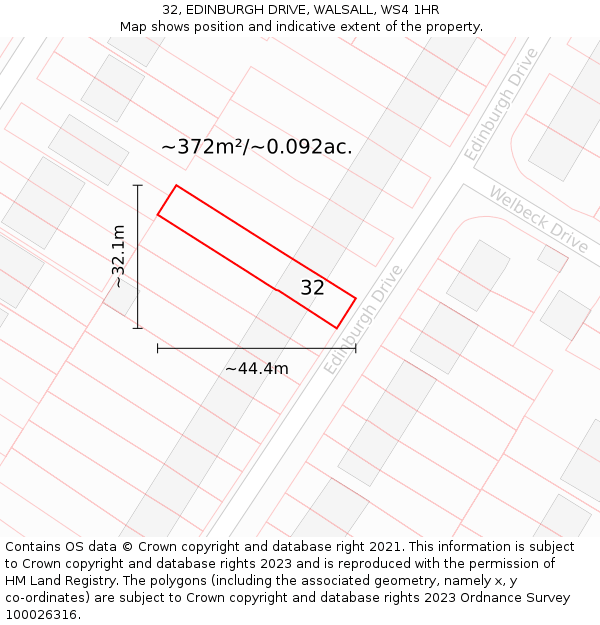 32, EDINBURGH DRIVE, WALSALL, WS4 1HR: Plot and title map