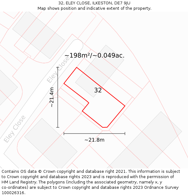 32, ELEY CLOSE, ILKESTON, DE7 9JU: Plot and title map