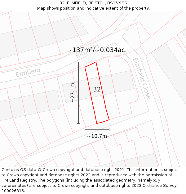 32, ELMFIELD, BRISTOL, BS15 9SS: Plot and title map
