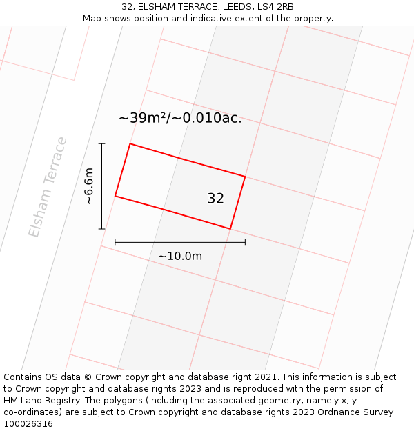 32, ELSHAM TERRACE, LEEDS, LS4 2RB: Plot and title map