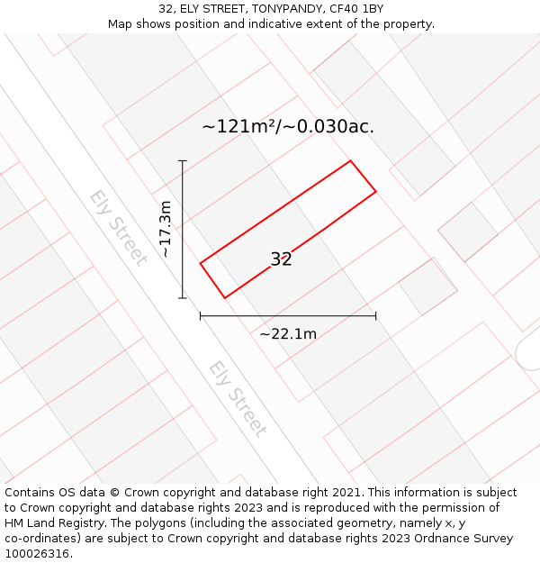 32, ELY STREET, TONYPANDY, CF40 1BY: Plot and title map