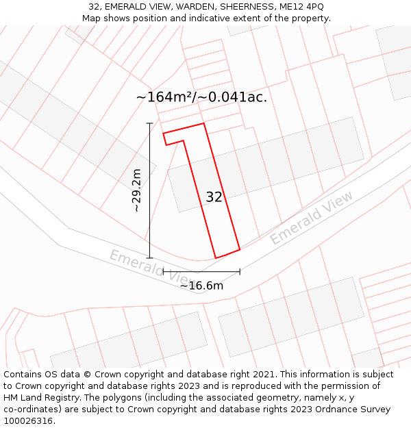 32, EMERALD VIEW, WARDEN, SHEERNESS, ME12 4PQ: Plot and title map