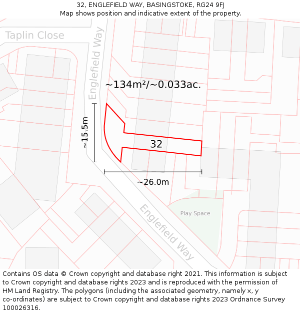 32, ENGLEFIELD WAY, BASINGSTOKE, RG24 9FJ: Plot and title map
