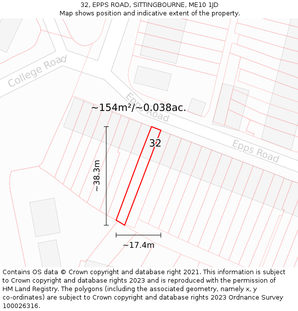 32, EPPS ROAD, SITTINGBOURNE, ME10 1JD: Plot and title map
