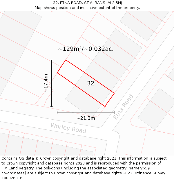 32, ETNA ROAD, ST ALBANS, AL3 5NJ: Plot and title map