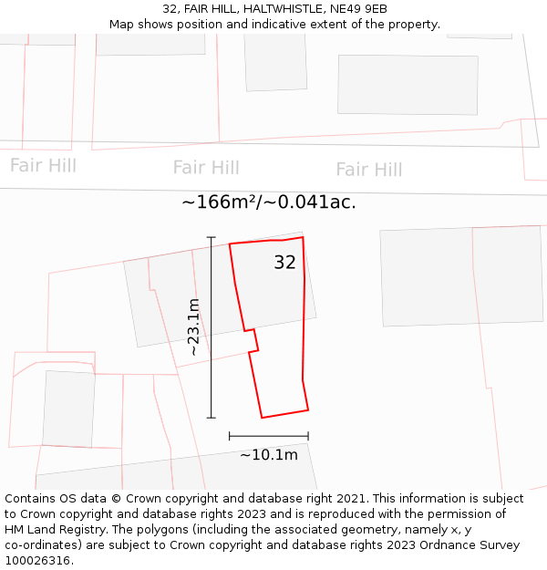 32, FAIR HILL, HALTWHISTLE, NE49 9EB: Plot and title map