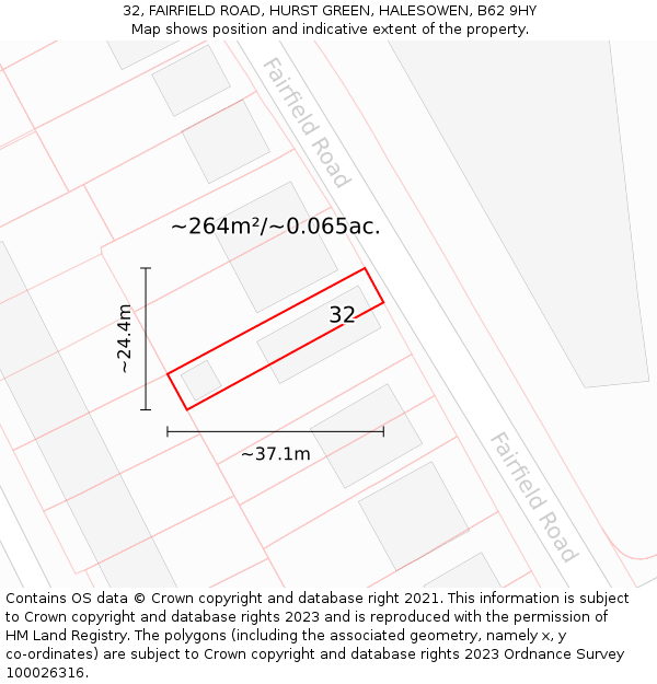 32, FAIRFIELD ROAD, HURST GREEN, HALESOWEN, B62 9HY: Plot and title map